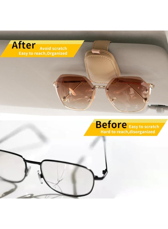 حامل نظارات الشمس للسيارة، حامل نظارات الشمس المغناطيسي من الجلد ومقص بطاقة التذاكر، إكسسوارات الغطاء الأمامي للسيارة، 2 عبوات (لون البيج) - Image 5